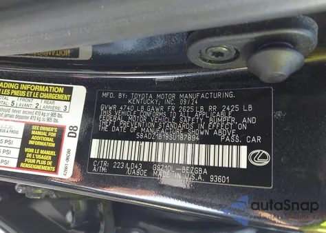2025 Lexus Es 350 from USA, damaged, VIN 58ADZ1B18SU187894